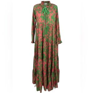Eywasouls Cora Cotton Tropical Long Sleeve High Ruffle Split Neck Maxi Dress